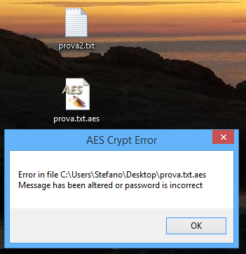 AEScrypt password errata o mancante