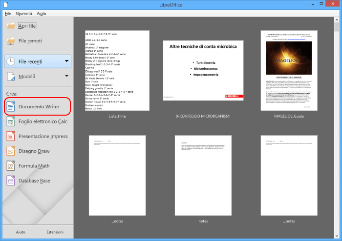 LibreOffice apertura documento writer