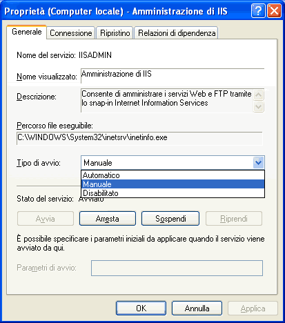 Servizi Windows 2000 / XP proprieta