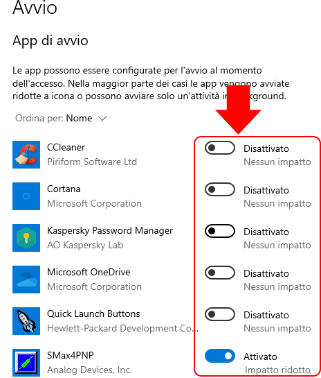 App avvio Windows 10
